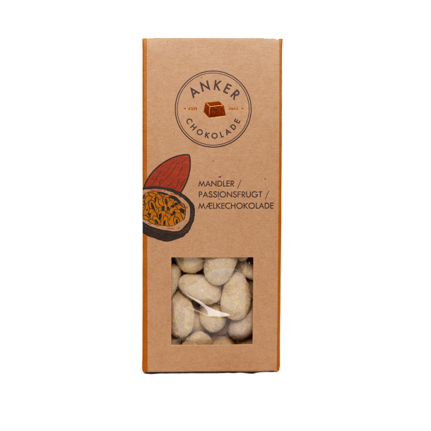 Mandler, passionsfrugt, mlkechokolade