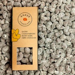 Saltede cashewn�dder, brunet sm�r, 66% m�rk chokolade