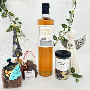 Julekurv med ros�gl�gg, gl�ggfyld og s�de sager